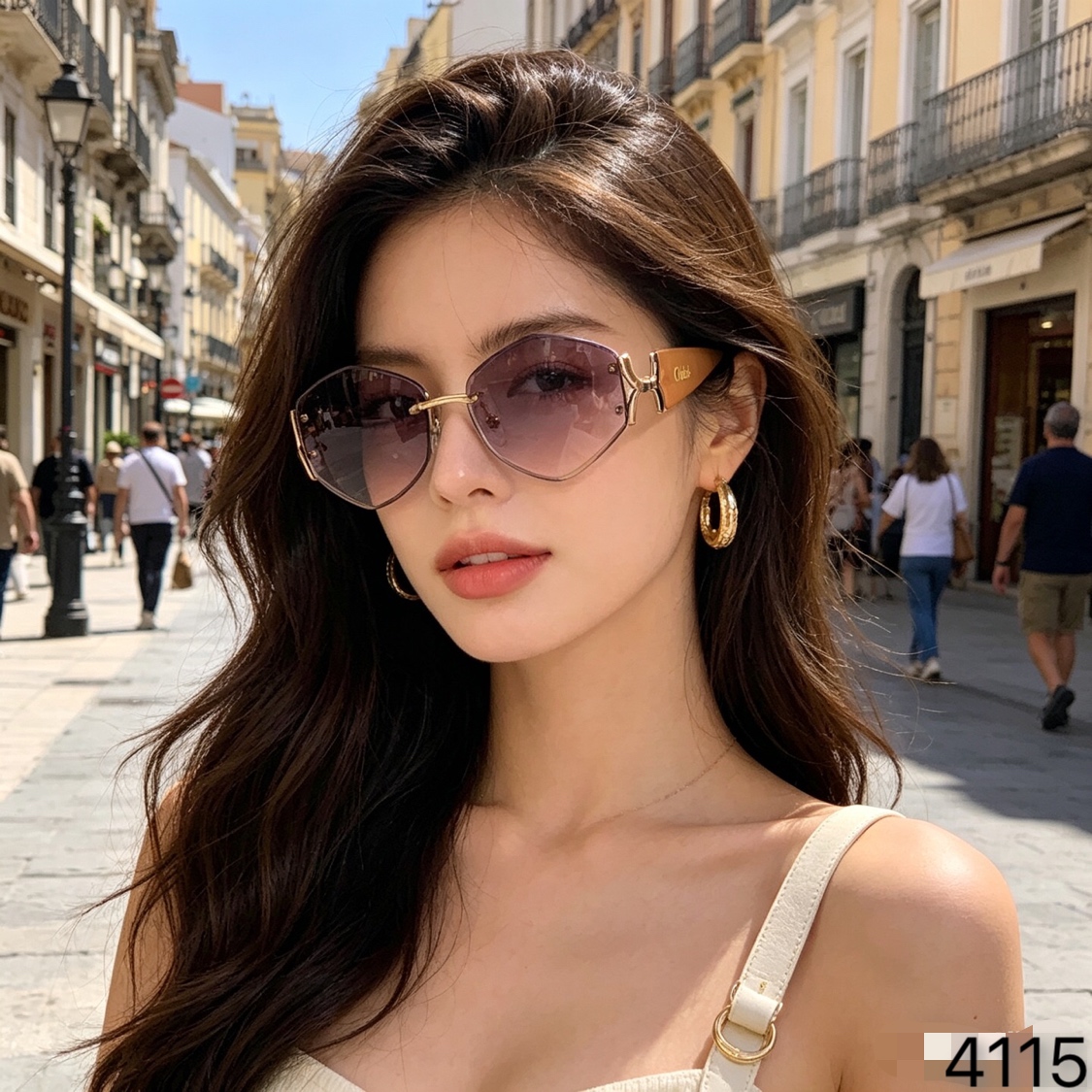 。。Chlo*欧美辣妹风猫眼金属太阳镜高级感方圆脸显瘦防紫外线防晒墨镜