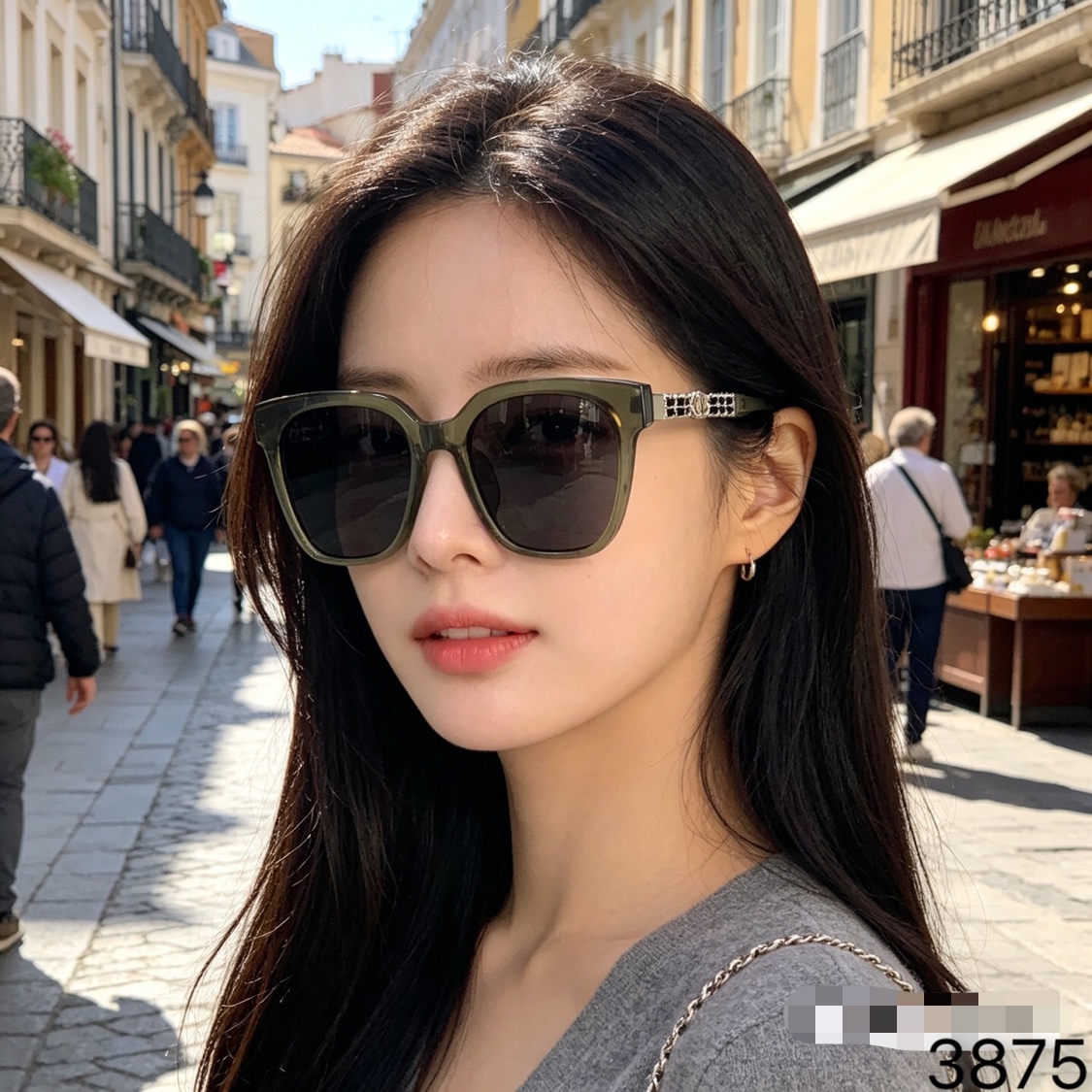 。。Chane*墨镜女2026新款方形大框显瘦感皮革链条小香风太阳镜防紫外线