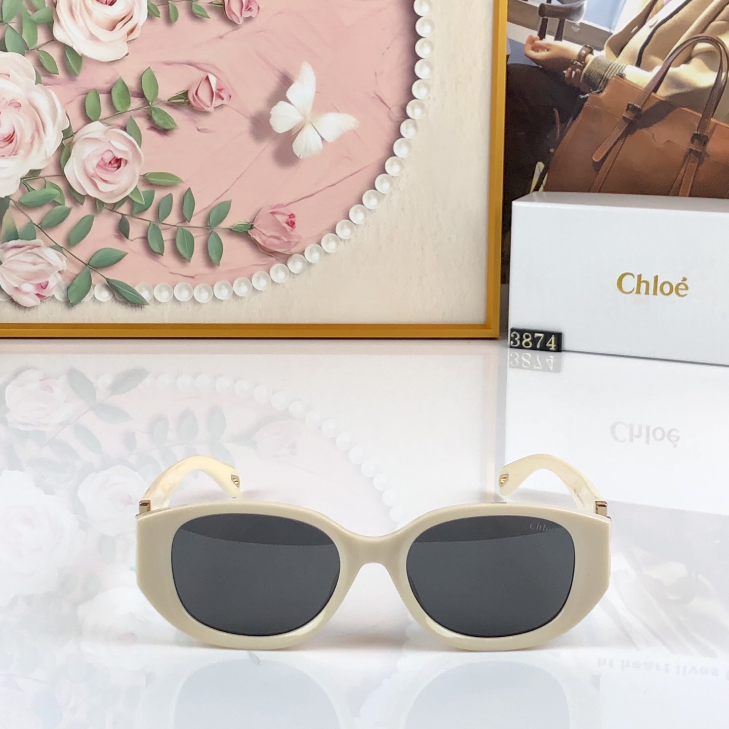。。Chlo*方形白色猫眼墨镜女潮高级感网红款个性方圆脸显瘦2026新款欧美风