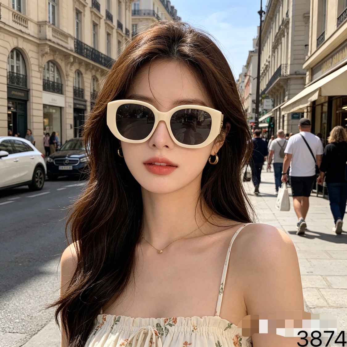 。。Chlo*方形白色猫眼墨镜女潮高级感网红款个性方圆脸显瘦2026新款欧美风