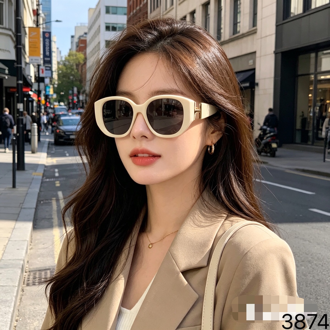 。。Chlo*方形白色猫眼墨镜女潮高级感网红款个性方圆脸显瘦2026新款欧美风