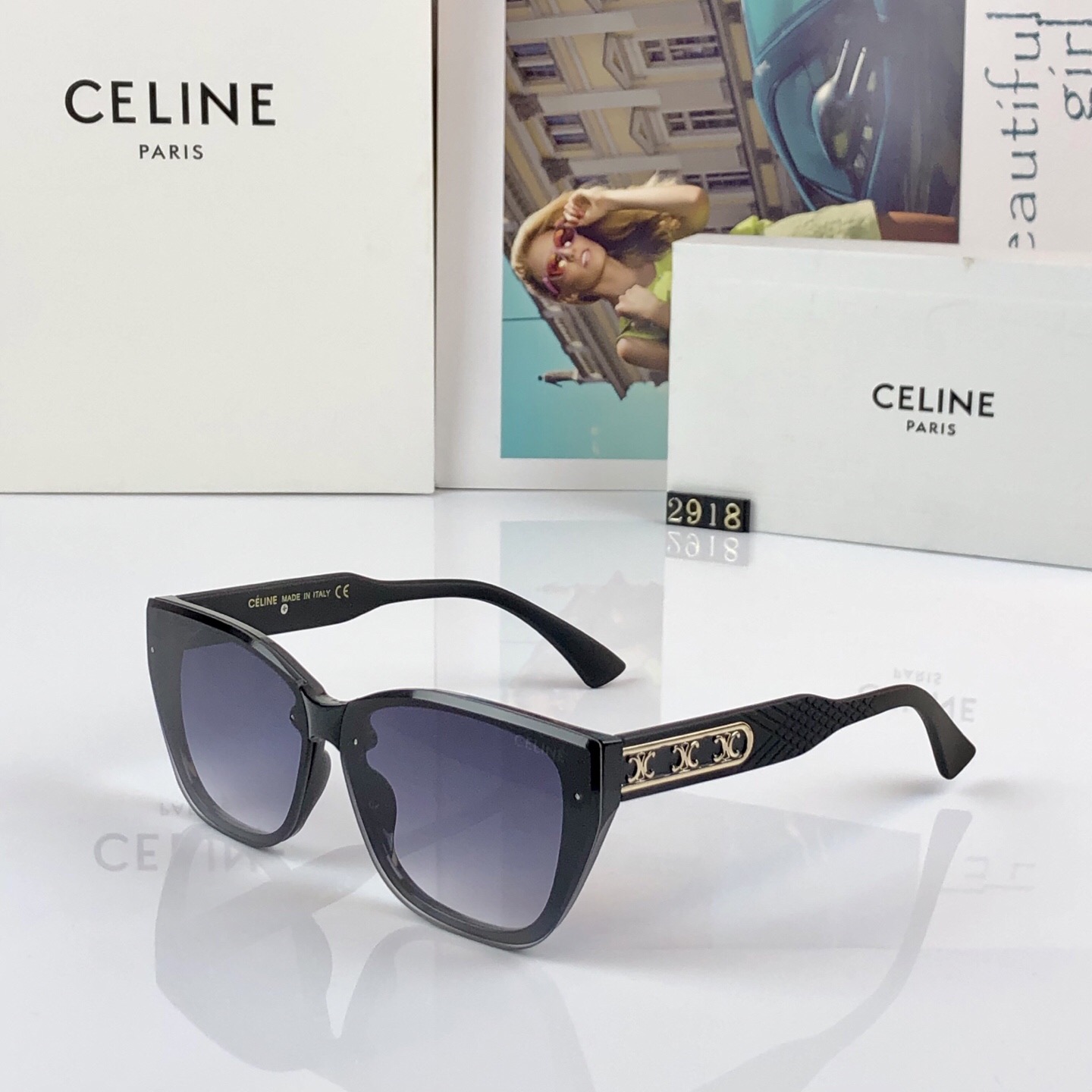 。。Celin*法式大框猫眼适合方圆脸墨镜女款潮夏季遮阳防紫外线大脸太阳眼镜