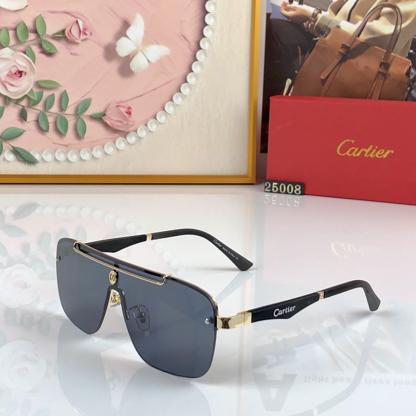 。。Cartie*经典切边飞行员墨镜酷帅高级感百搭双梁个性无框金属太阳镜