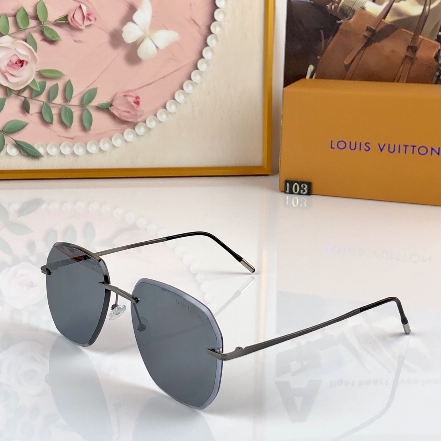 。。Louis vuitto*网红高级感无框切边墨镜新款轻奢时尚太阳镜防紫外线遮阳镜