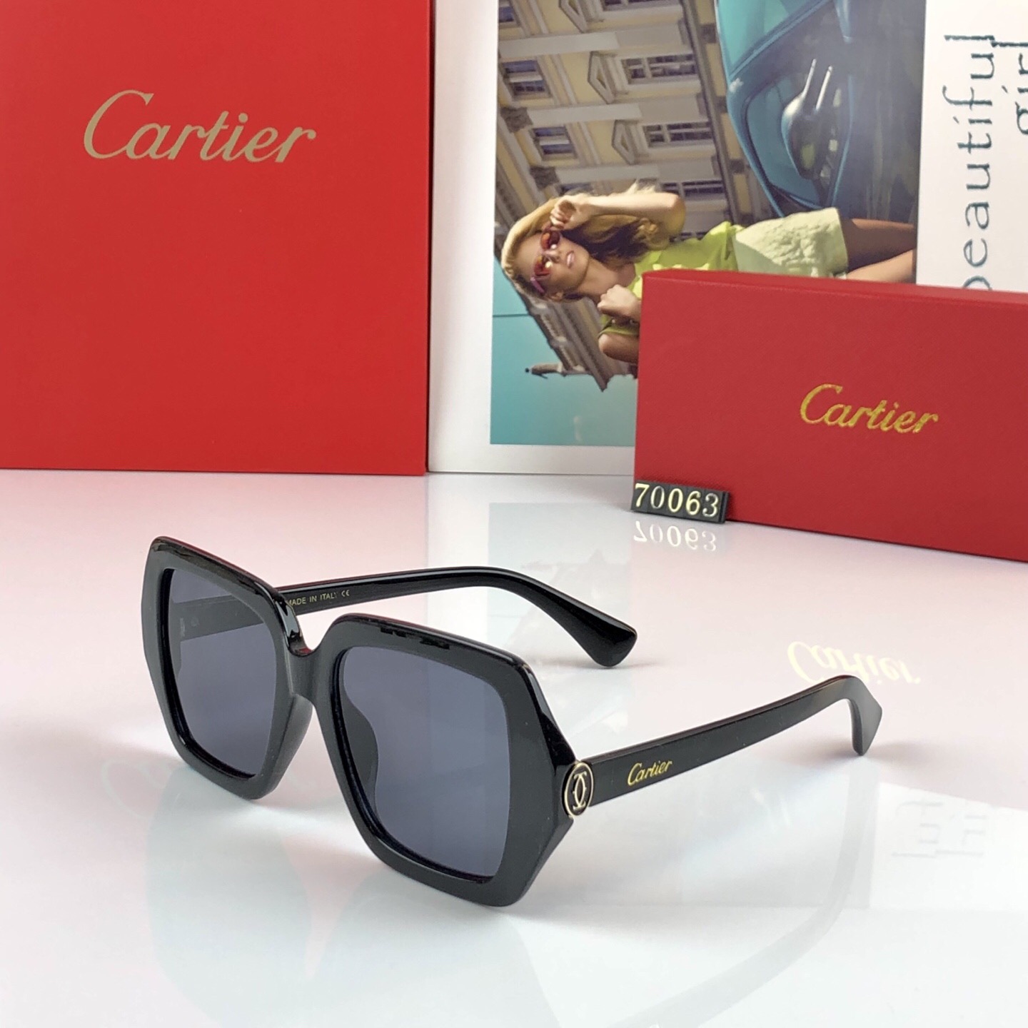 。。Cartie*新款高级复古感潮流时髦方框显脸小百搭防紫外线太阳眼镜遮阳墨镜