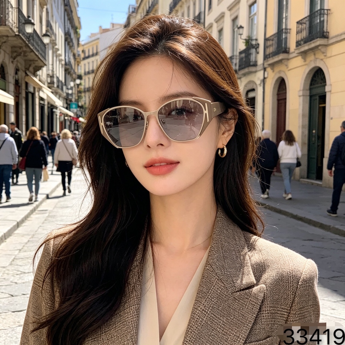 🔥🔥Dio*欧美辣妹复古猫眼墨镜女高级感金属旅游玳瑁色太阳眼镜方圆脸显瘦