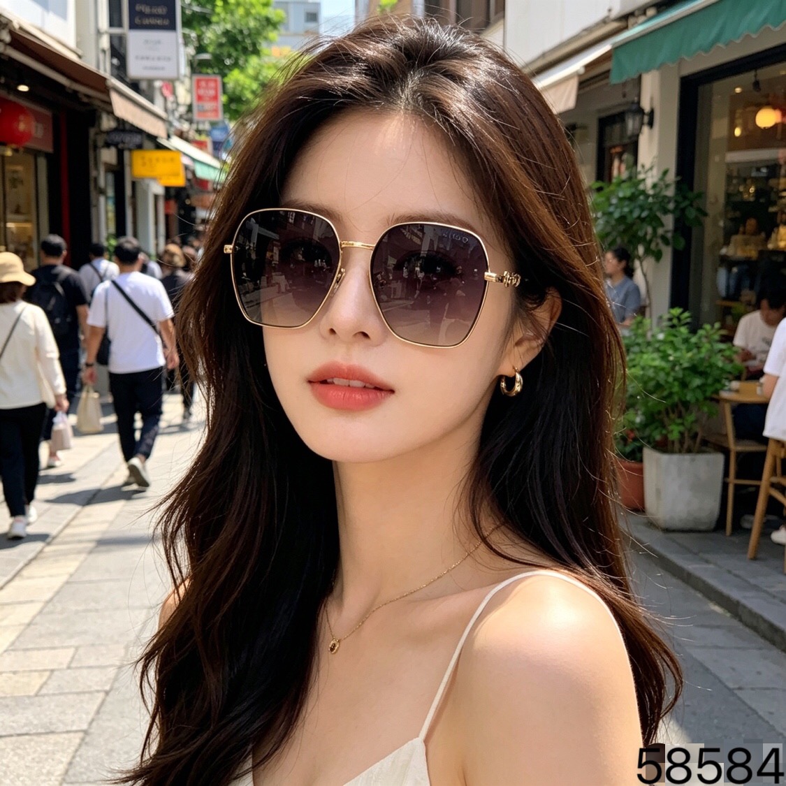 🔥🔥Gucc*倪妮同款金属框墨镜女高级感马衔扣复古时尚轻奢太阳镜防晒