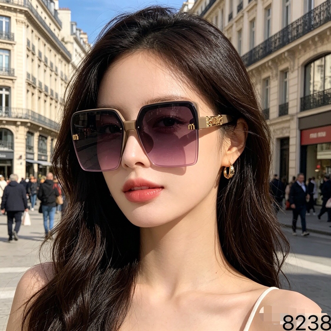 🔥🔥miumi*新款高级感椭圆框太阳镜女时尚防晒百搭显脸小防紫外线墨镜UV400