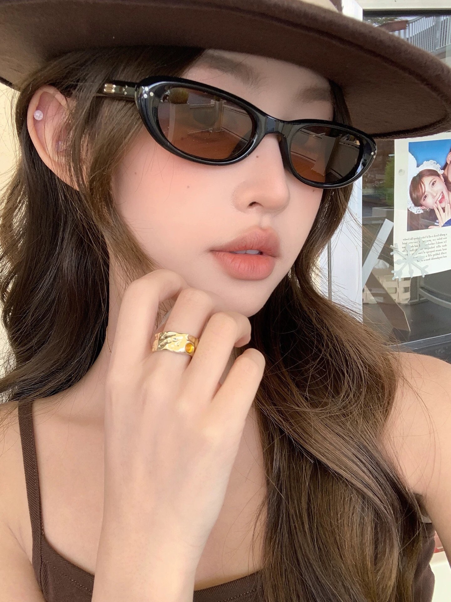 🔥🔥欧美2026新款米钉太阳镜气质装饰小窄框眼镜猫眼墨镜女高级感