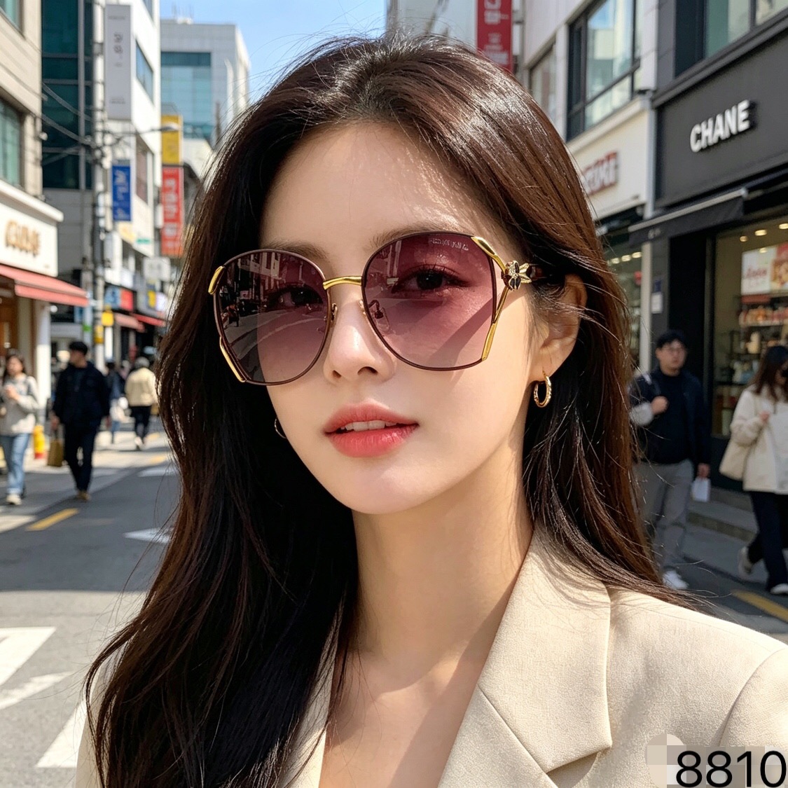 🔥🔥Chane*精致优雅四叶草镶钻偏光太阳镜 女 复古大框墨镜显瘦驾驶镜潮