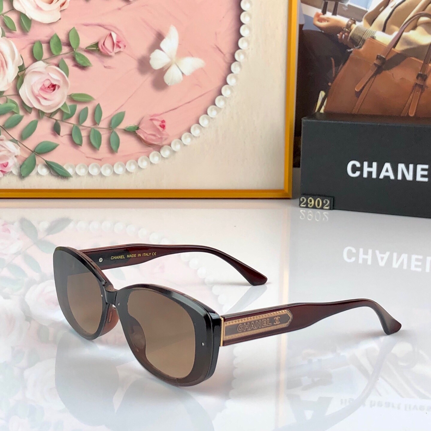 🔥🔥Chane*高品质香香新款椭圆框太阳镜时尚防晒百搭显脸小墨镜