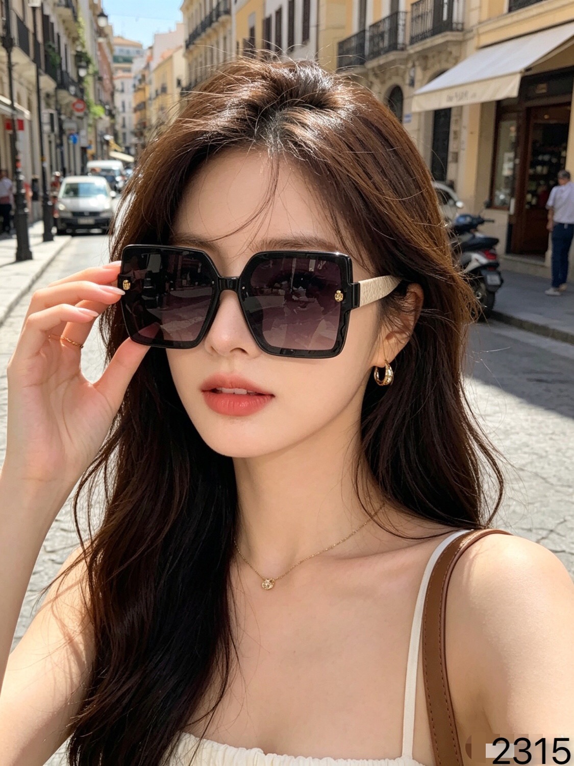 🔥🔥Prad*韩版ins方形大框显脸小眼镜女大脸街拍墨镜潮平面网红太阳镜