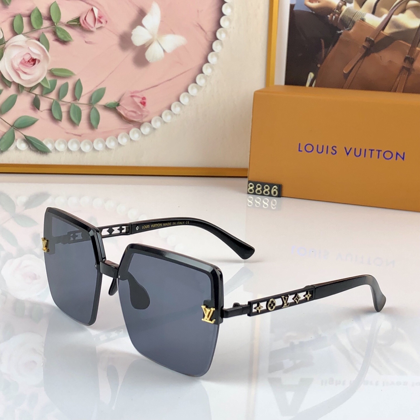 🔥🔥Louisvuitto*2026新款韩版时尚无框太阳镜女士复古大框方形墨镜潮流眼镜