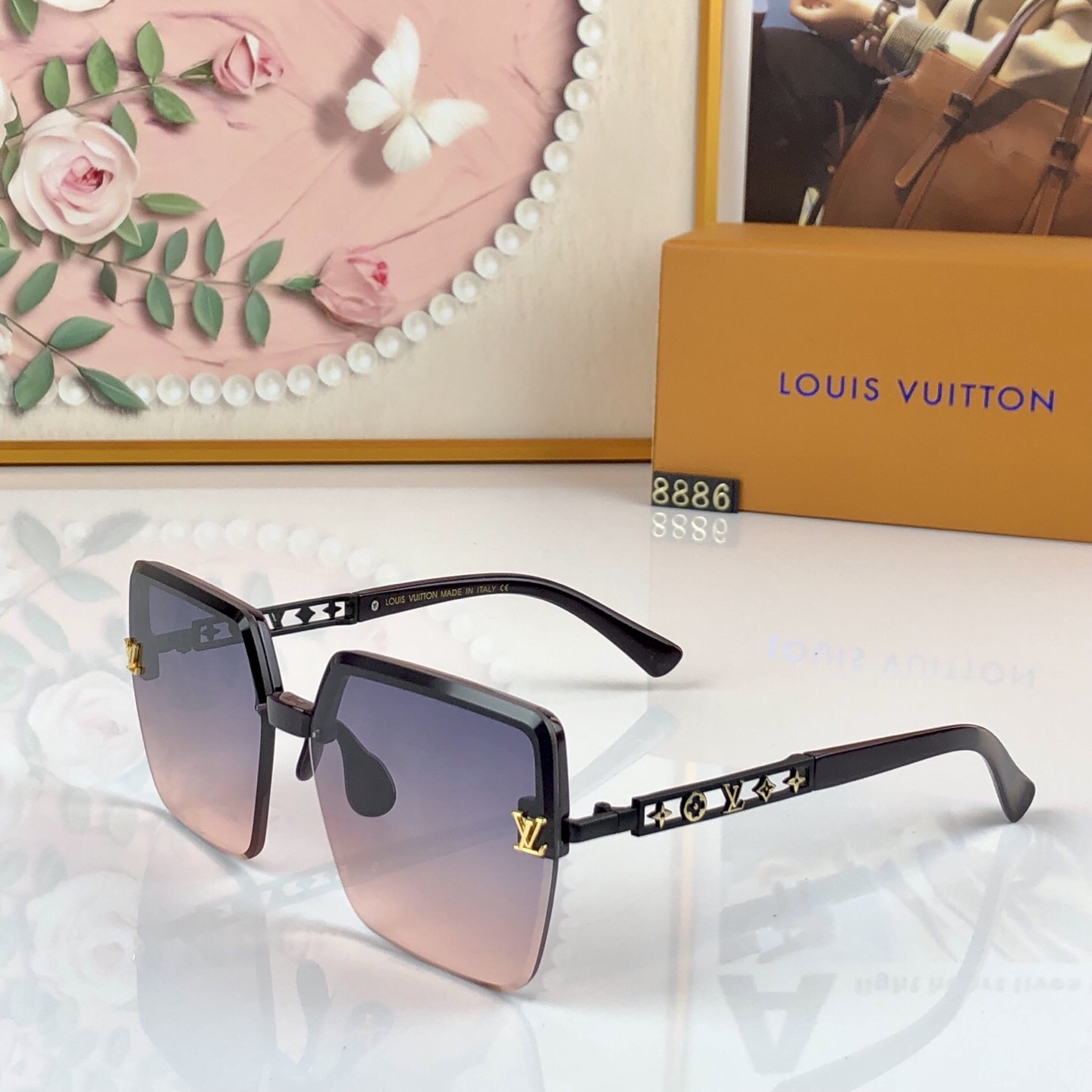 🔥🔥Louisvuitto*2026新款韩版时尚无框太阳镜女士复古大框方形墨镜潮流眼镜