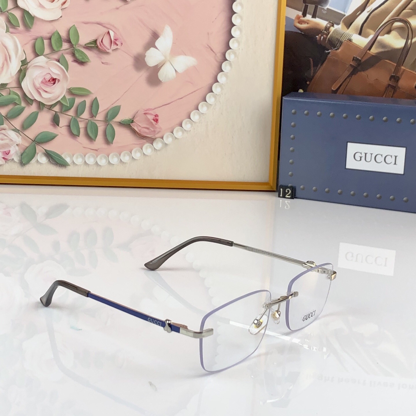 GUCCI*无框矩形简约气质光学眼镜镜架可配近视 