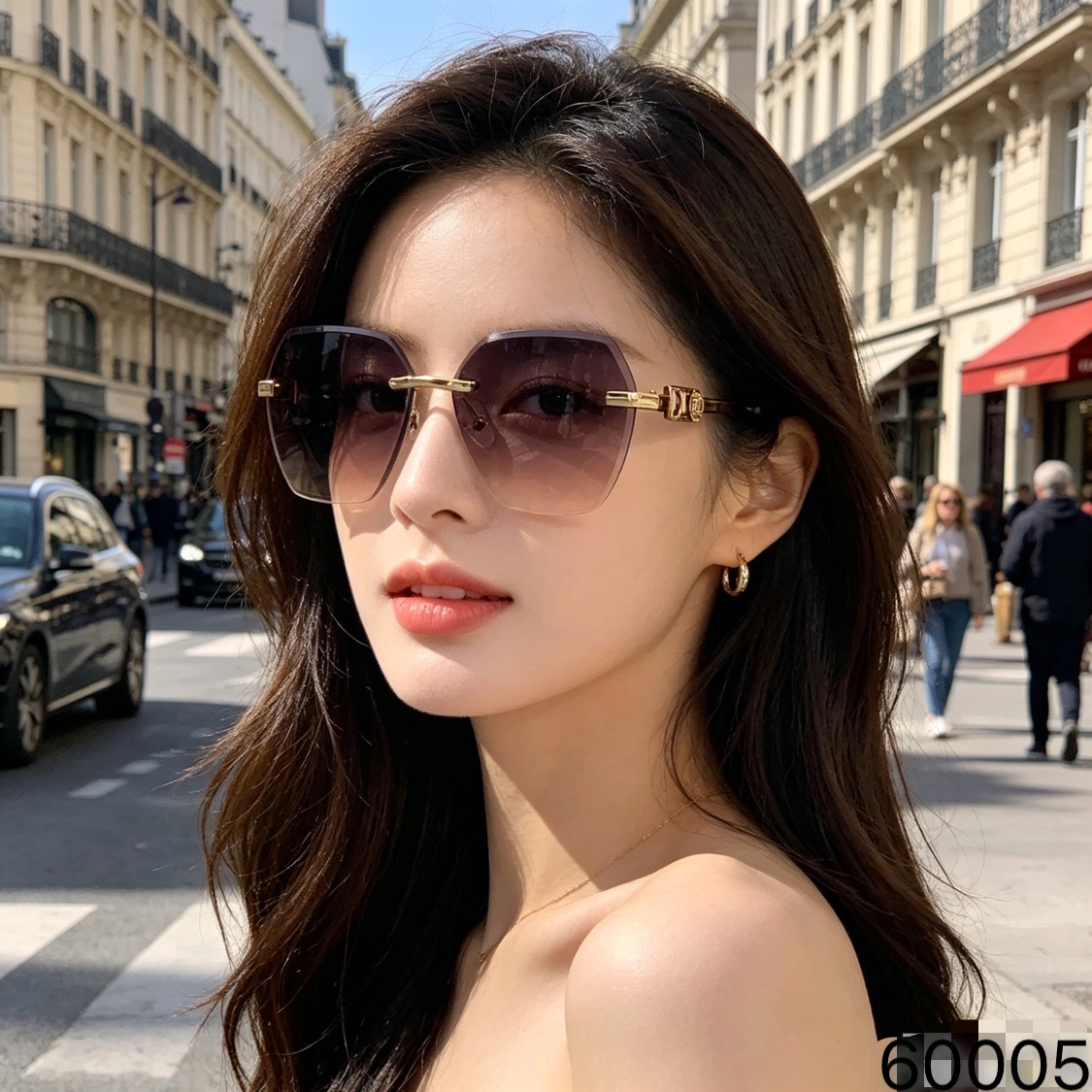 🔥🔥Dio*欧美复古方形无框切边墨镜女潮时尚气质街拍凹造型显瘦太阳眼镜