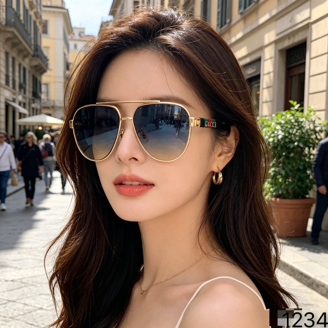 🔥🔥Gucc*复古飞行员太阳镜欧美金属双梁时尚潮流墨镜男女防紫外线太阳眼镜
