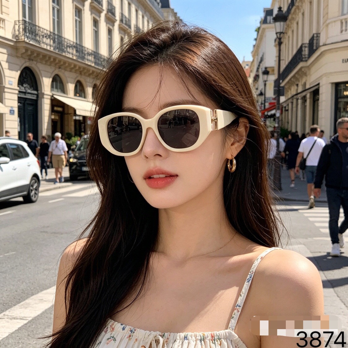 🔥🔥chlo*韩版猫眼白色墨镜女款潮个性小脸防晒太阳镜复古辣妹夏季遮阳镜