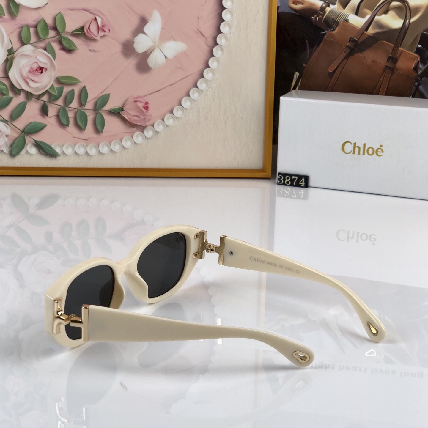 🔥🔥chlo*韩版猫眼白色墨镜女款潮个性小脸防晒太阳镜复古辣妹夏季遮阳镜