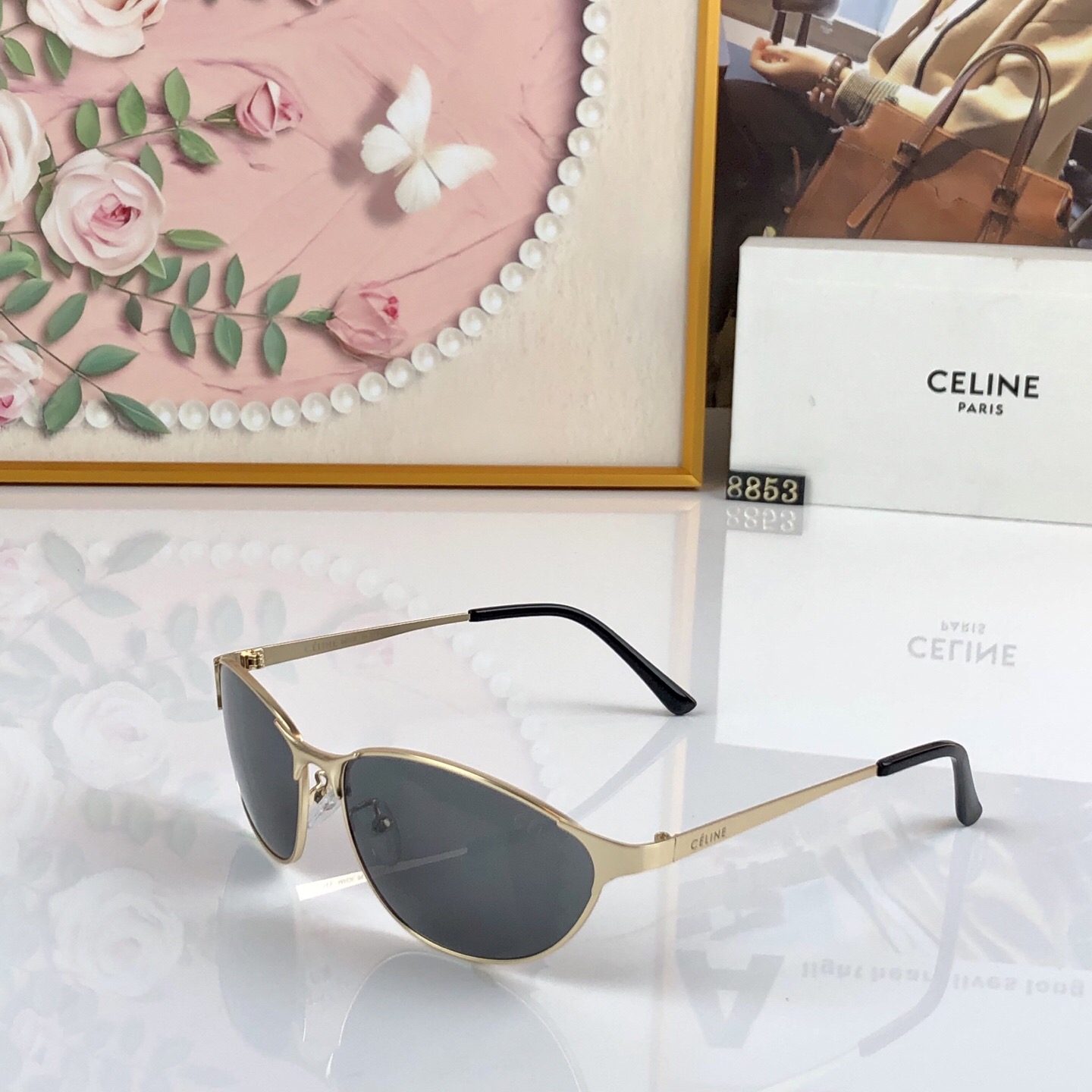 🔥🔥celin*高级感复古金属猫眼眼镜女大框素颜神器眼镜