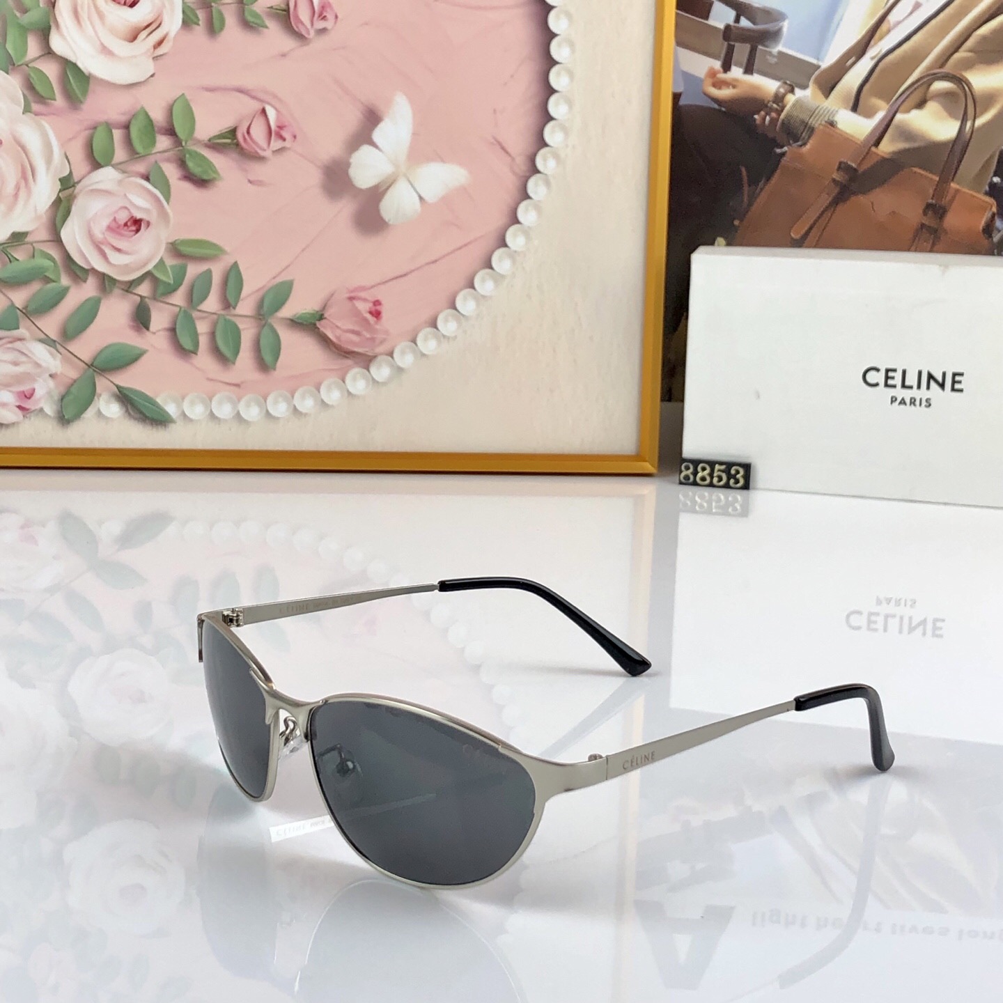 🔥🔥celin*高级感复古金属猫眼眼镜女大框素颜神器眼镜