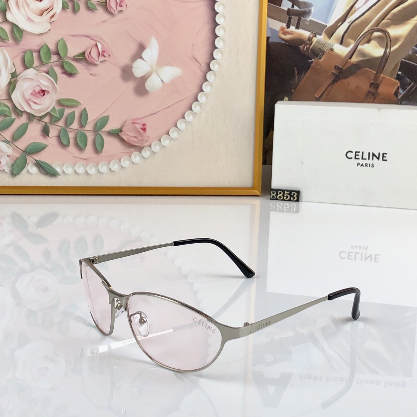 🔥🔥celin*高级感复古金属猫眼眼镜女大框素颜神器眼镜