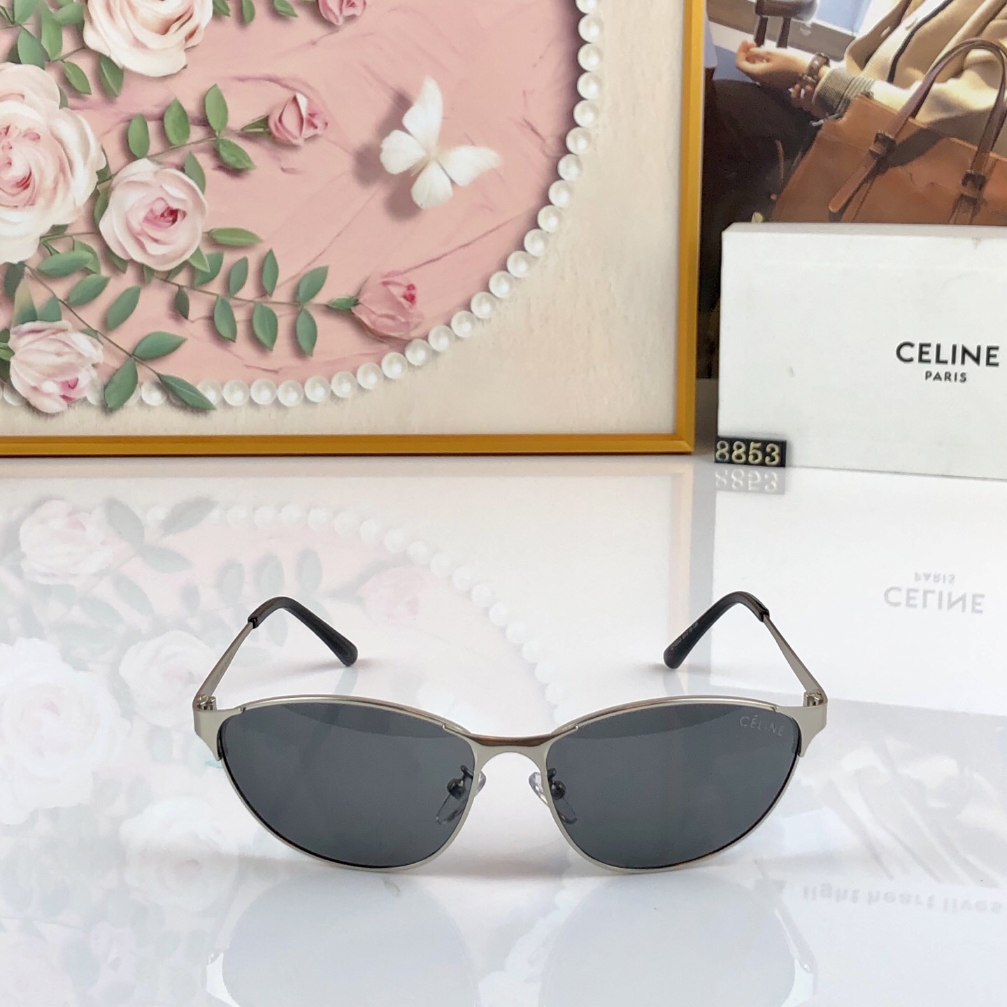 🔥🔥celin*高级感复古金属猫眼眼镜女大框素颜神器眼镜