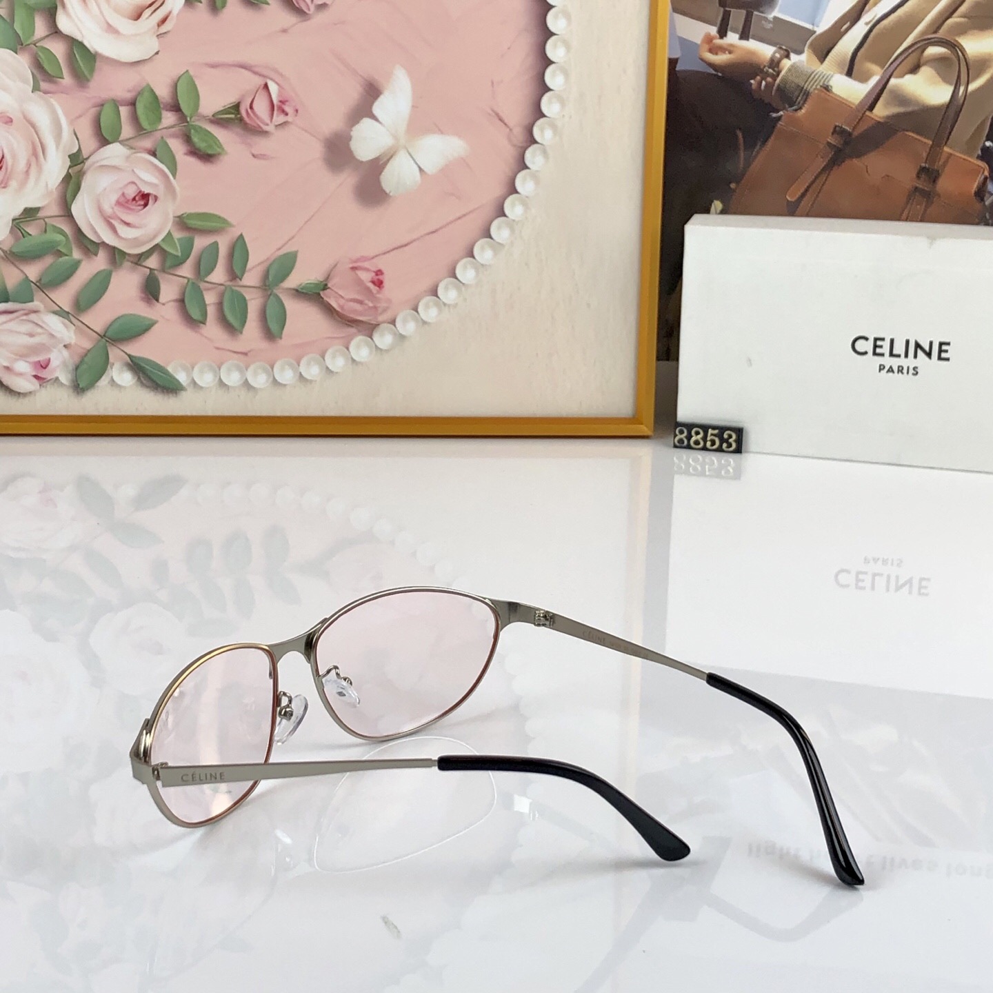 🔥🔥celin*高级感复古金属猫眼眼镜女大框素颜神器眼镜