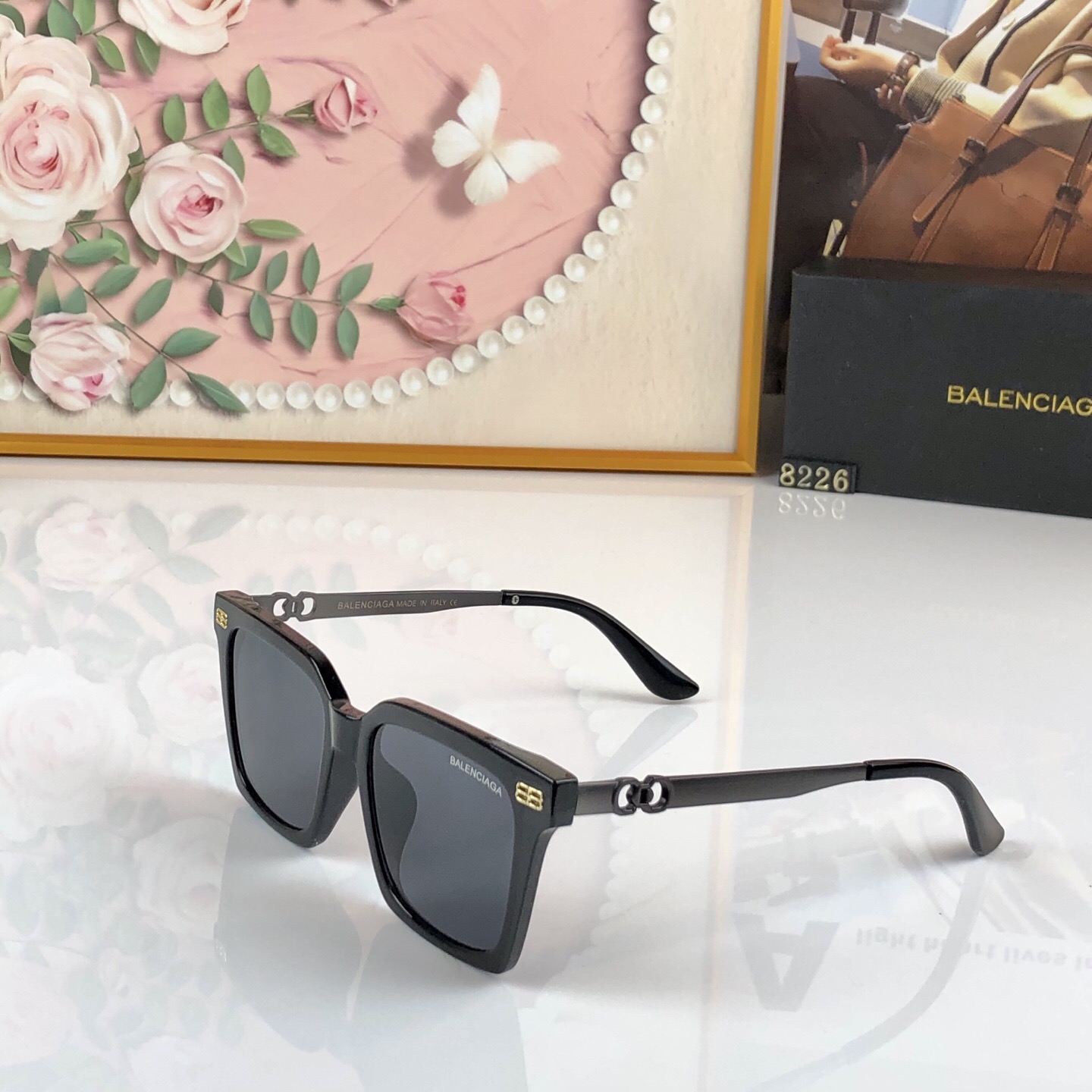 🔥🔥Balenciag*新款时尚大框方形太阳镜网红ins欧美个性米框墨镜女潮流复古眼镜