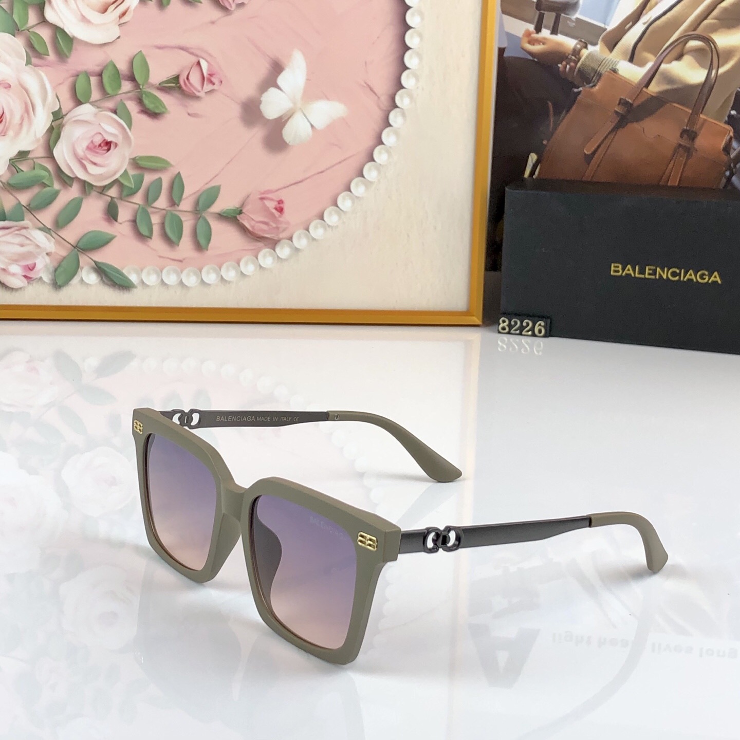 🔥🔥Balenciag*新款时尚大框方形太阳镜网红ins欧美个性米框墨镜女潮流复古眼镜
