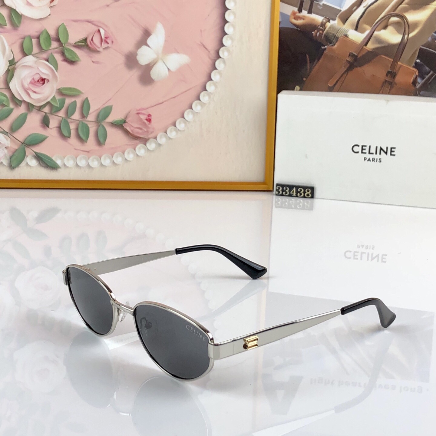 🔥🔥celin*谭松韵同款复古金属椭圆墨镜女款时髦凹造型防紫外线太阳眼镜