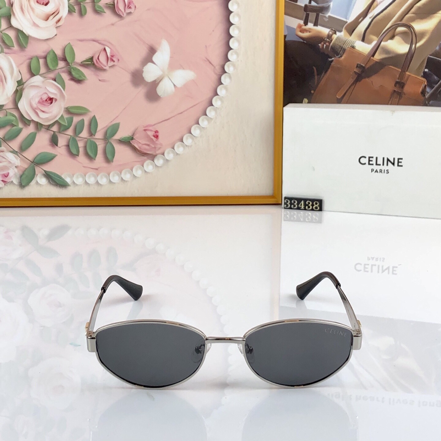 🔥🔥celin*谭松韵同款复古金属椭圆墨镜女款时髦凹造型防紫外线太阳眼镜