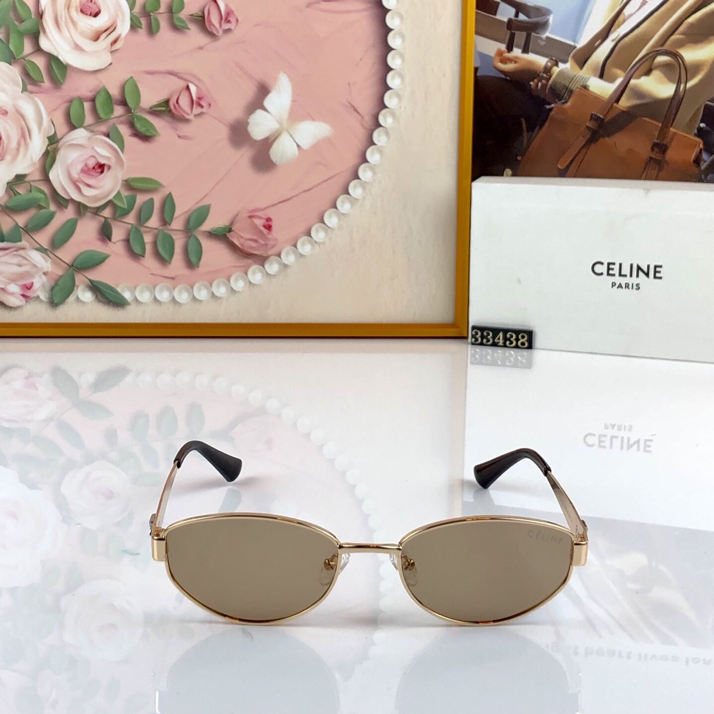 🔥🔥celin*谭松韵同款复古金属椭圆墨镜女款时髦凹造型防紫外线太阳眼镜