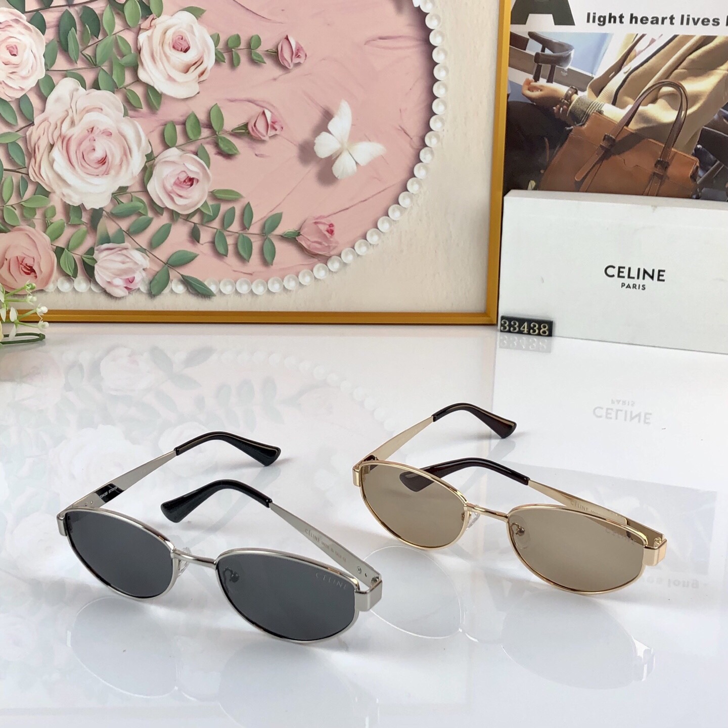 🔥🔥celin*谭松韵同款复古金属椭圆墨镜女款时髦凹造型防紫外线太阳眼镜