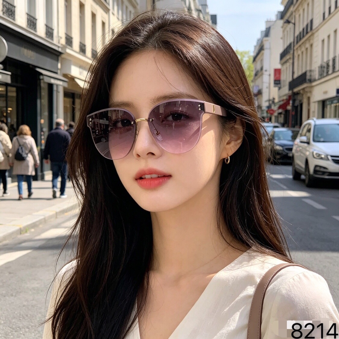 🔥🔥Dio*猫眼高级感无框大脸太阳镜女潮防晒防紫外线绿渐变黄个性墨镜女士