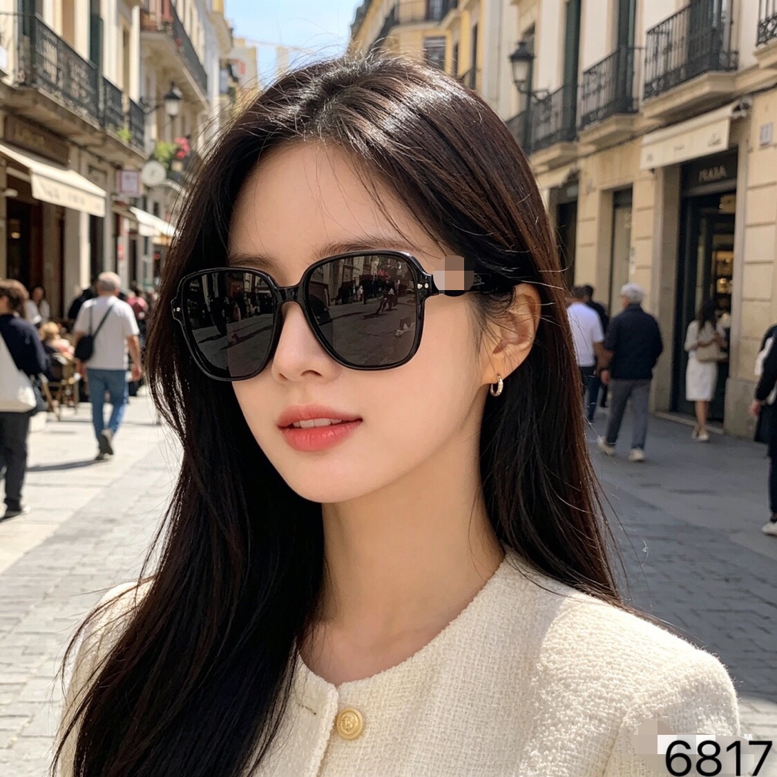 。。Prad*欧美风时尚复古方形无框太阳眼镜潮流街拍素颜百搭显瘦墨镜男女