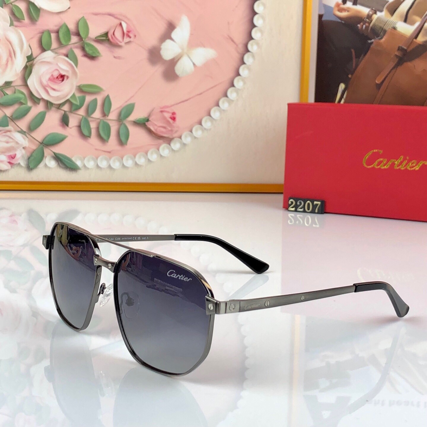 。。Cartie*金属钉【品质】金属偏光镜高清轻奢高级感复古潮墨镜女太阳眼镜男