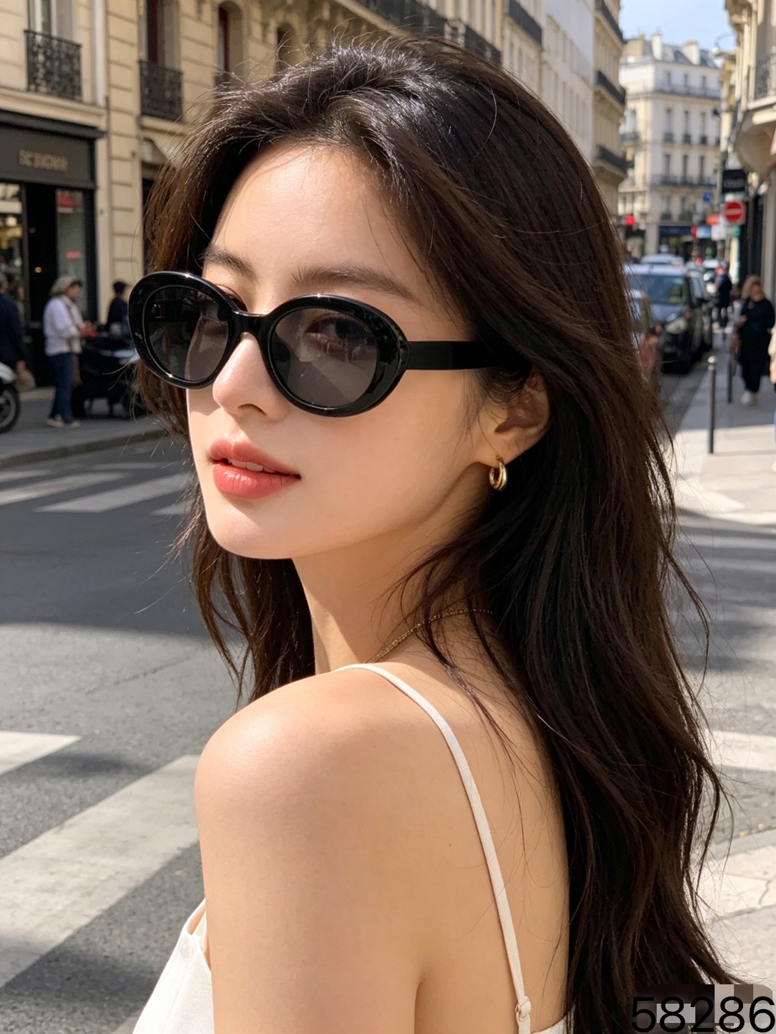 。。Chane*时髦复古椭圆板材太阳眼镜潮男女网红街拍墨镜防晒尼龙镜片
