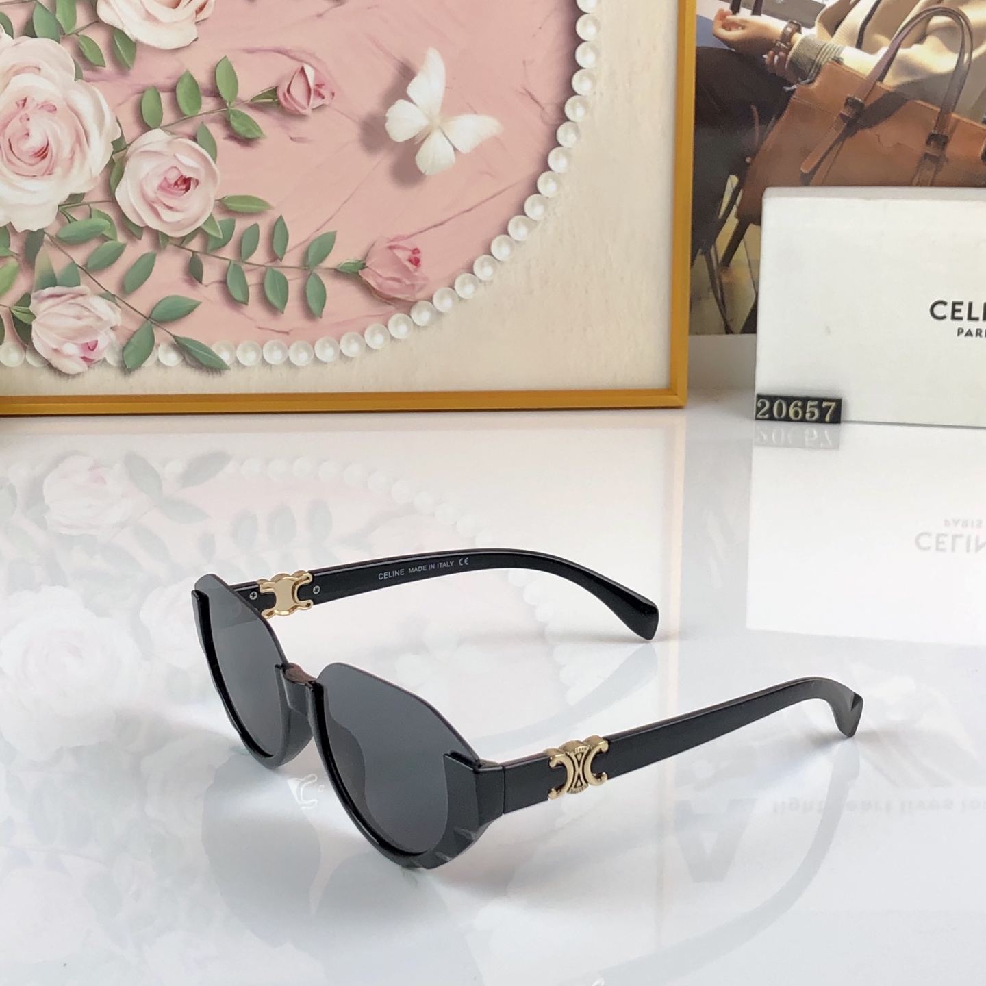。Celin*2026新款太阳眼镜轻奢复古猫眼百搭墨镜女高级感