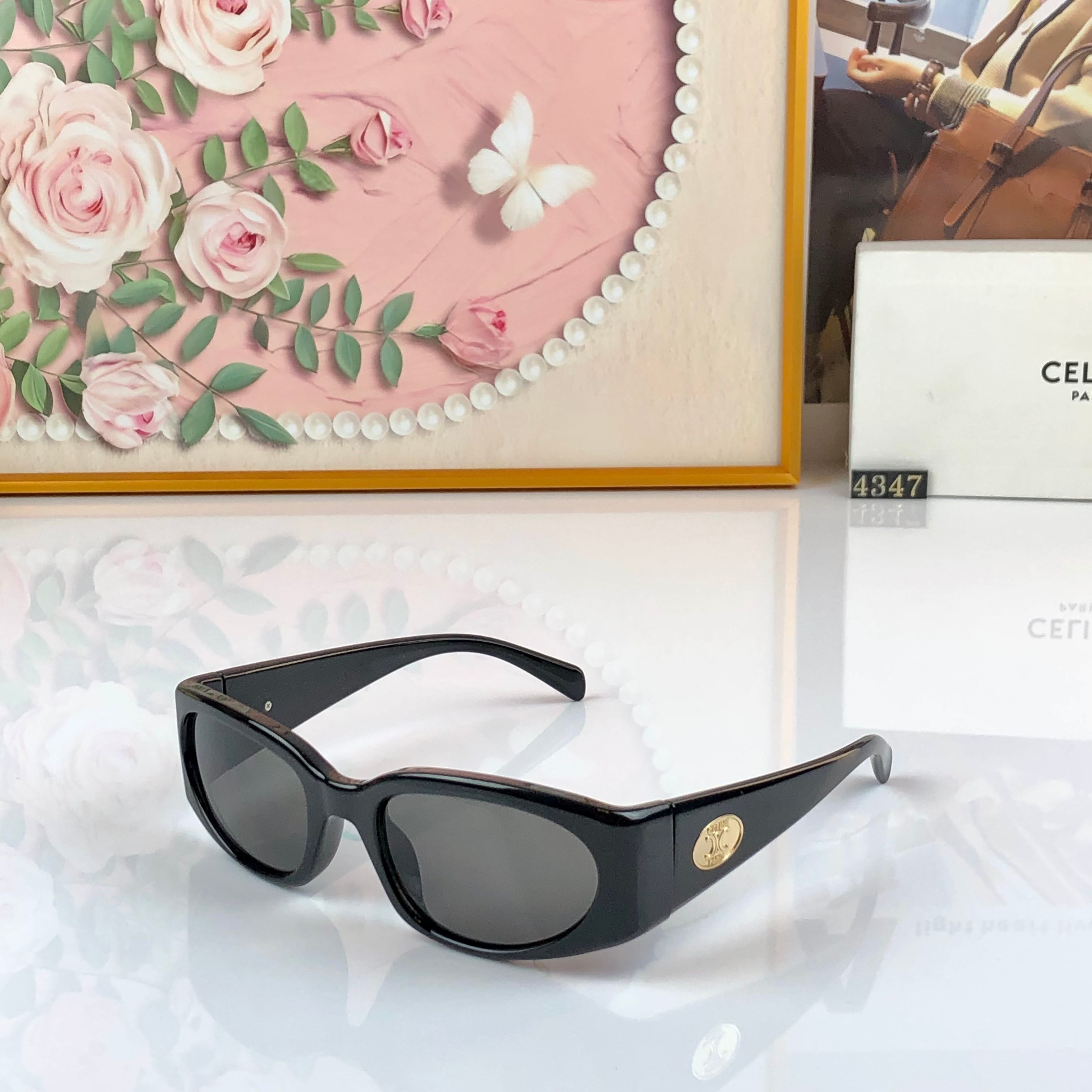 。Celin*墨镜女刘诗诗同款优雅猫眼凯旋门金标太阳眼镜