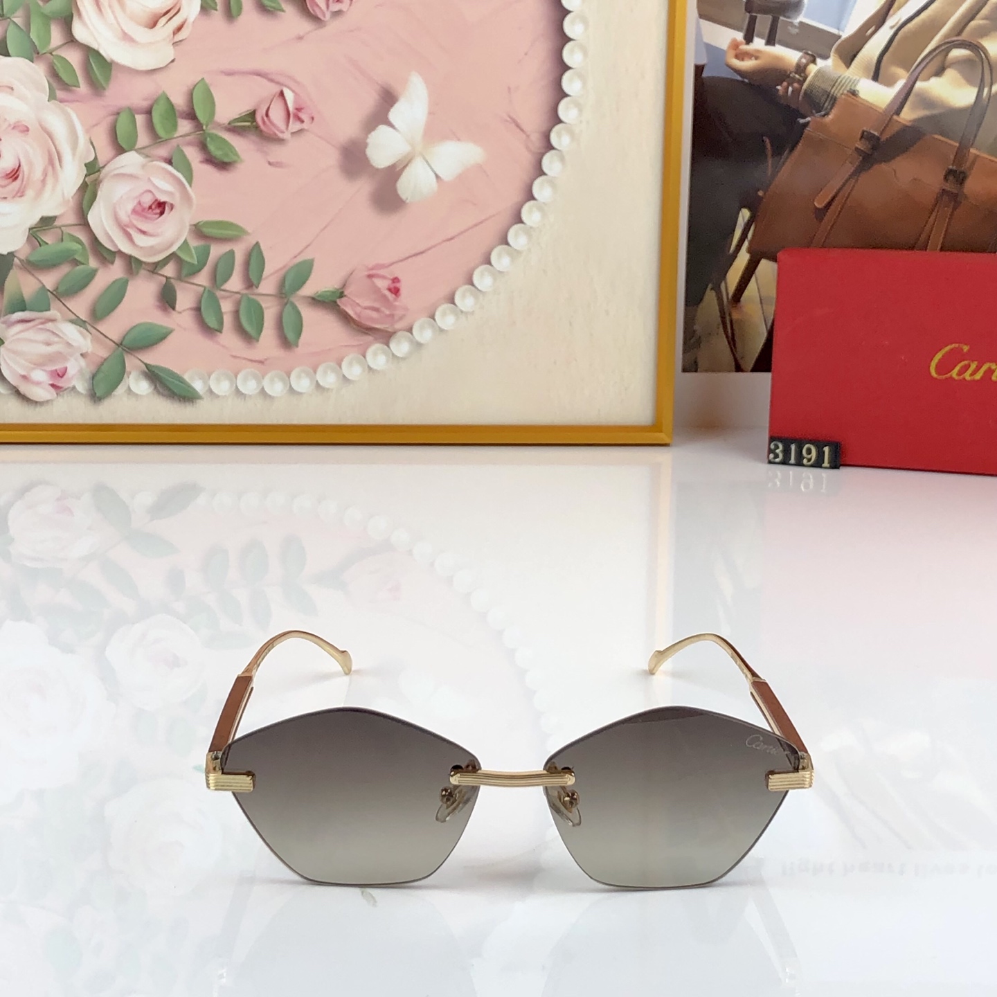 。Cartie*金属多边形无框太阳眼镜男士时尚素颜遮阳墨镜女防紫外线