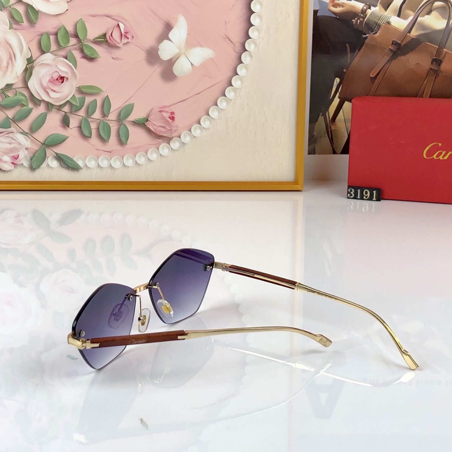 。Cartie*金属多边形无框太阳眼镜男士时尚素颜遮阳墨镜女防紫外线