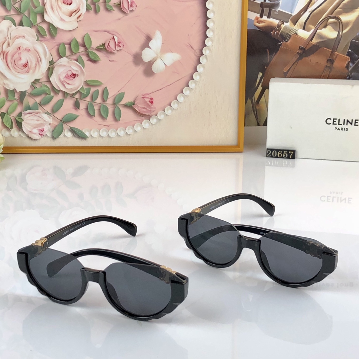 🔥🔥celin*猫眼墨镜女高级感窄框百搭黑色太阳镜户外防晒防紫外线方圆脸显瘦