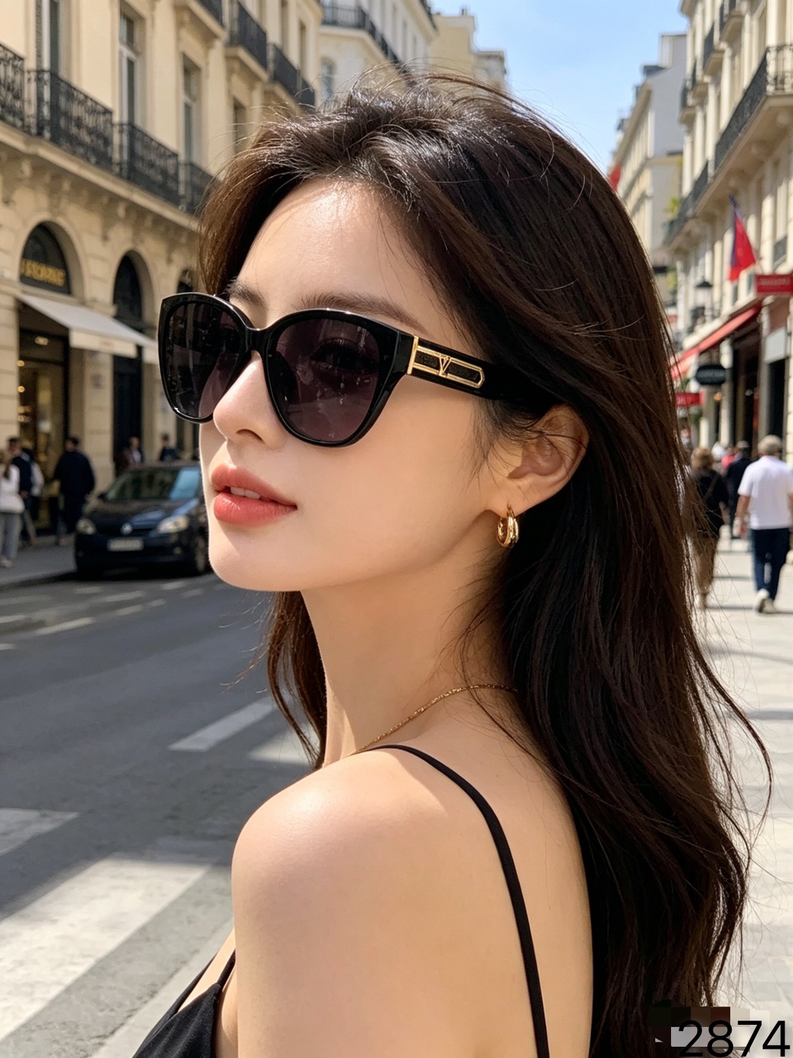 🔥🔥LOUISVUITTO*新款高级感椭圆框太阳镜女时尚防晒百搭显脸小防紫外线墨镜