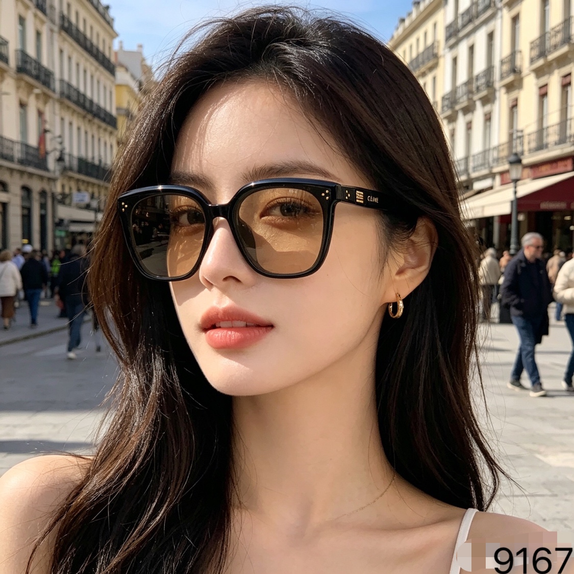 🔥🔥Celin*韩版大框墨镜女铆钉高级感大脸显瘦超韧板材防紫外线太阳镜
