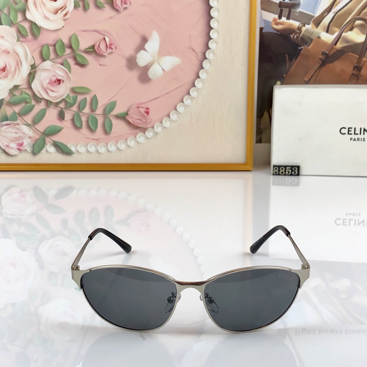 🔥🔥Celin*高级感复古金属猫眼眼镜女大框素颜神器眼镜