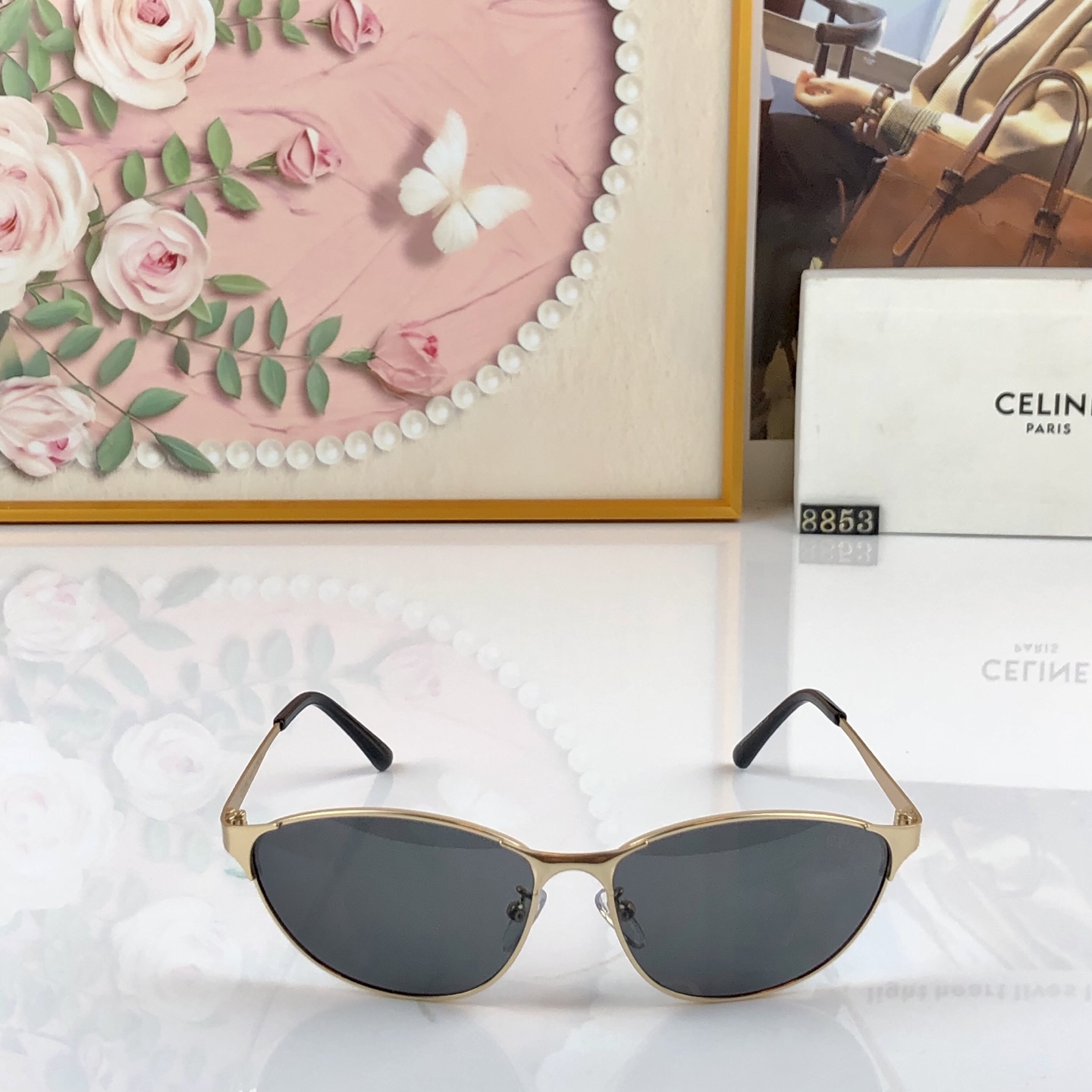 🔥🔥Celin*高级感复古金属猫眼眼镜女大框素颜神器眼镜