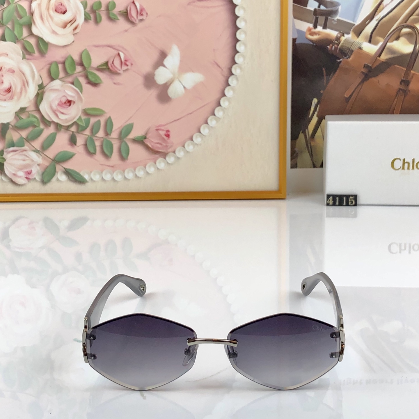 🔥🔥chlo*新款金属猫眼无框太阳镜高级感气质时髦潮酷墨镜 