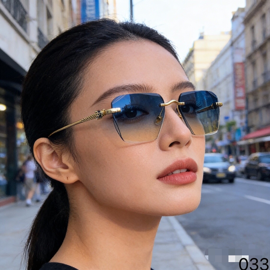 Cartie*欧美方形无框切边墨镜女时尚气质街拍凹造型显瘦简约精致太阳眼镜
