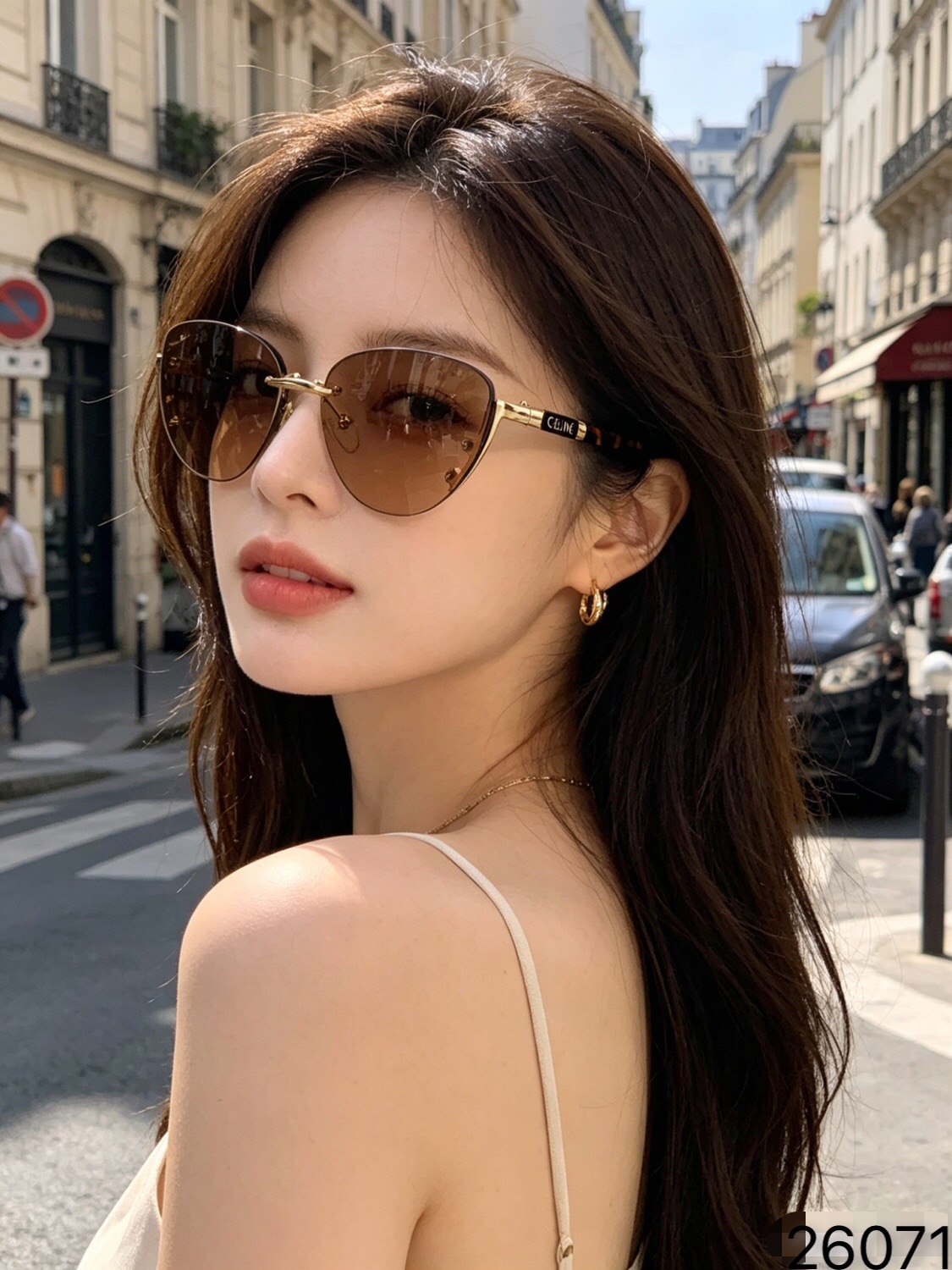 Celin*韩版高级感猫眼遮阳墨镜女防紫外线大框圆脸显瘦防晒辣妹太阳眼镜